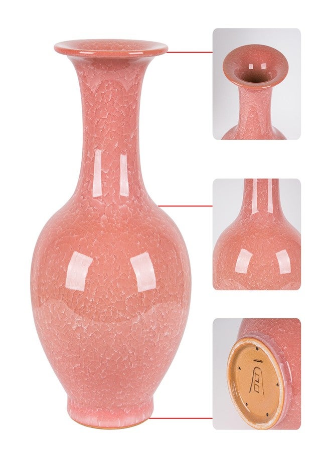 SILINE 12.8" Ceramic Pink Glaze Vase,Jingdezhen Ice Crack Big Decor Vase,China Handmade Porcelain Flower Bottle (ShangPing) - Image 5